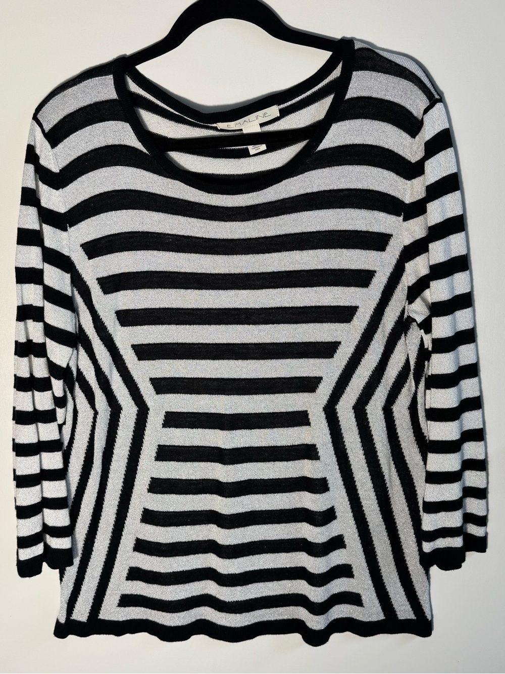 Women's Metallic Black & White Striped Knit Top
